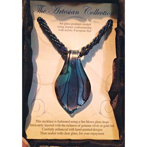 Fire-Blown Glass Blue & Purple Necklace NIB